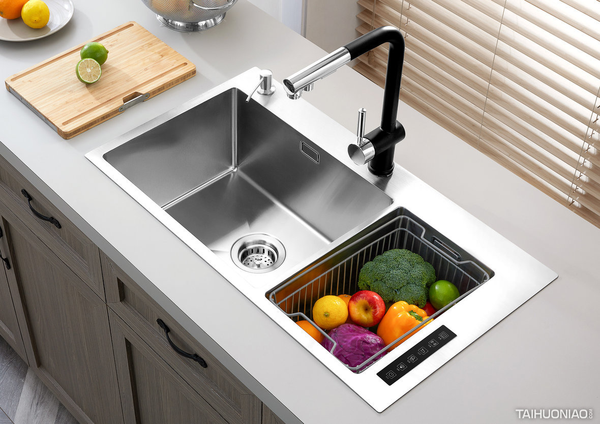 304不锈钢水槽三槽 带垃圾桶多功能厨房洗菜盆加厚双槽套餐洗碗池-阿里巴巴