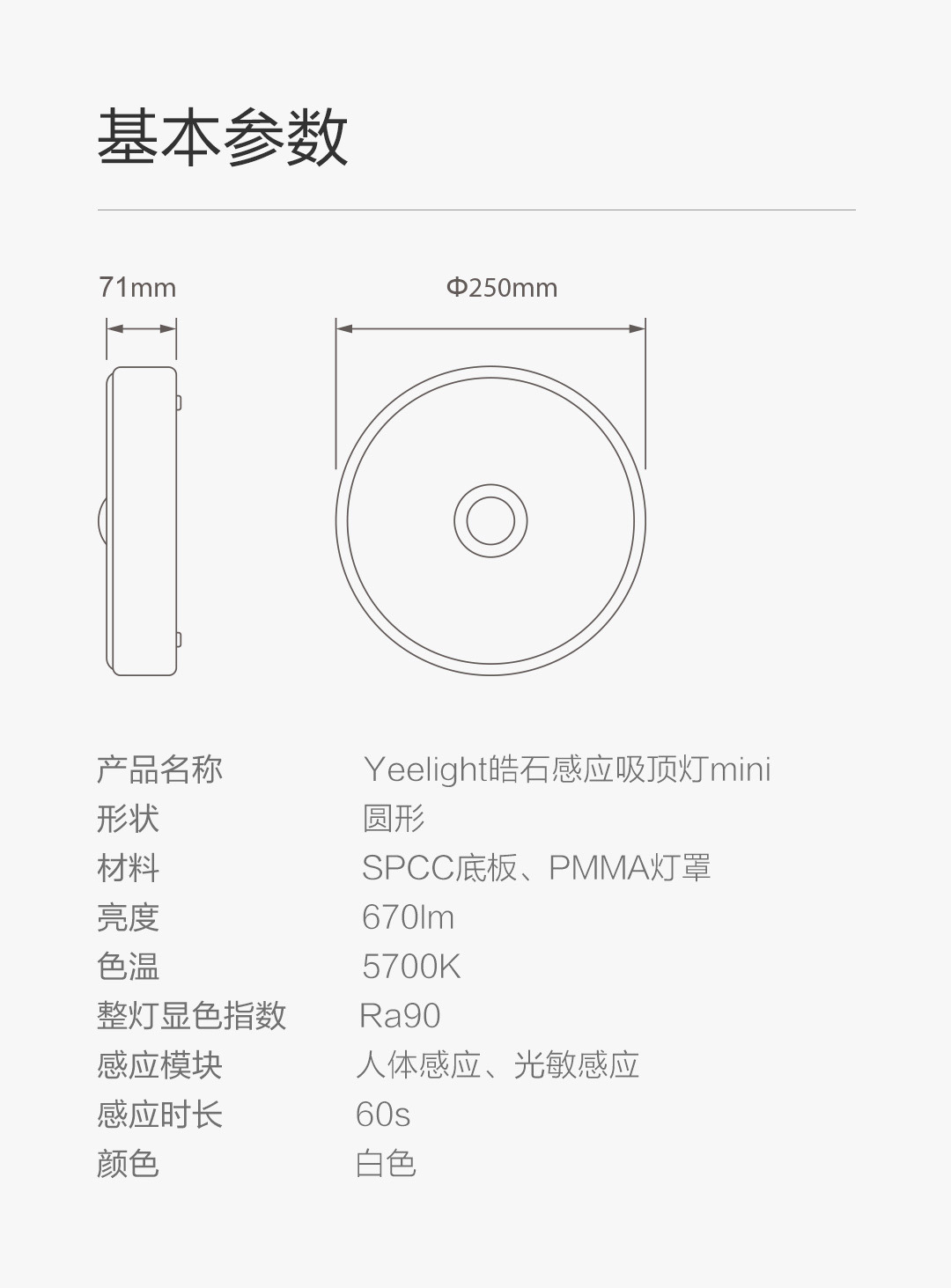 Yeelight皓石感应LED吸顶灯mini
