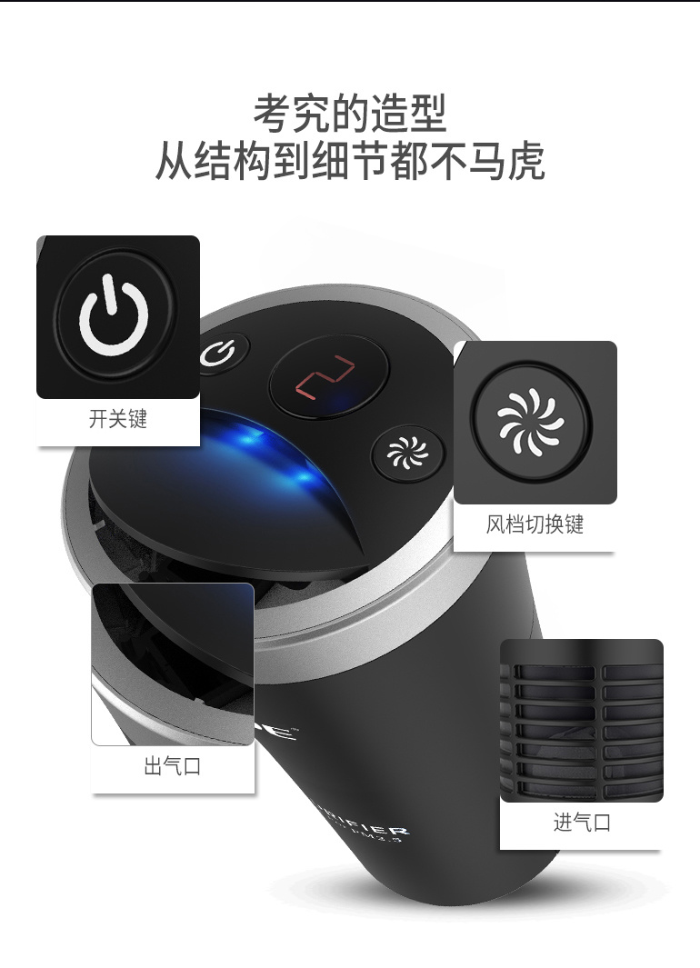 超静音的0耗材车载净化器